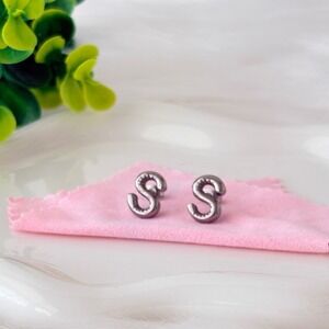 Silver Bubble Letter S Stud Earrings Stainless Steel
